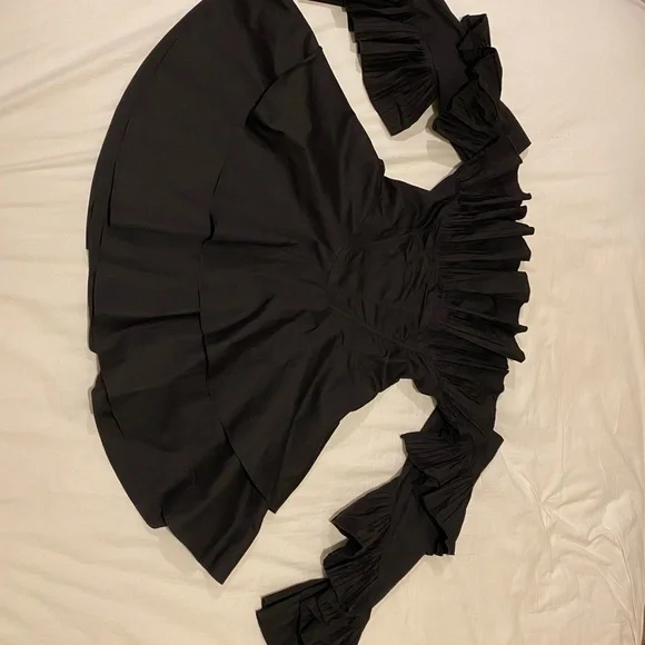 ASOS luxe pleated off shoulder cotton poplin skater dress - Picture 5 of 10